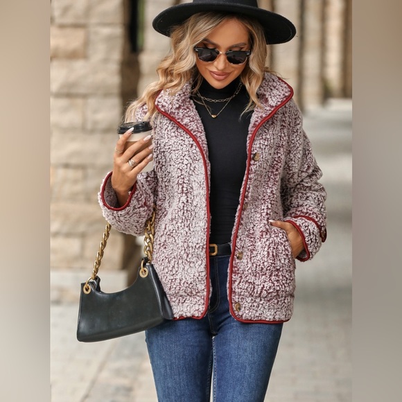 Fuzzy Pocketed Button Up Jacket - Picture 2 of 12